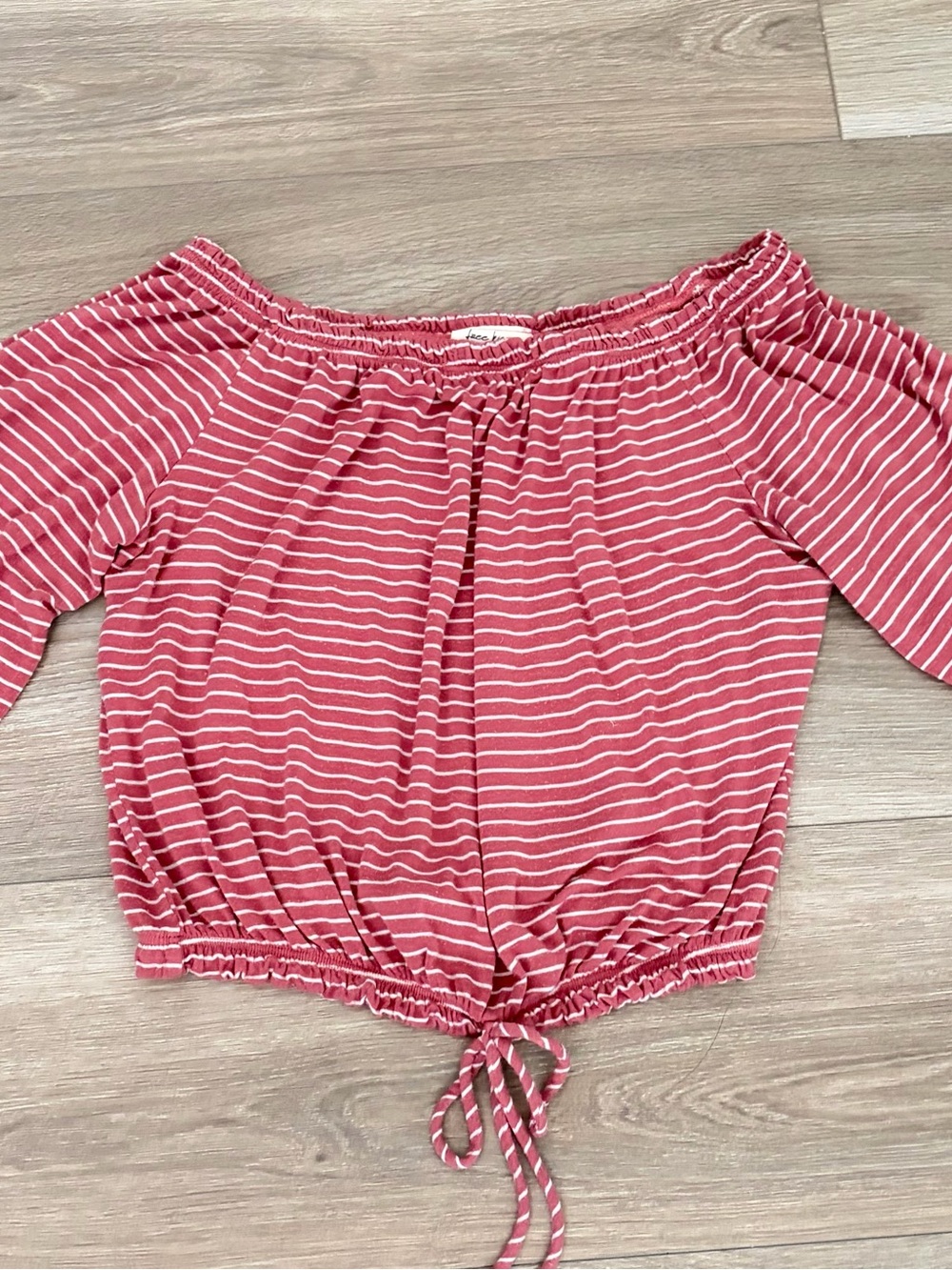 Free Kisses Pink and White Striped Off-Shoulder Crop Top